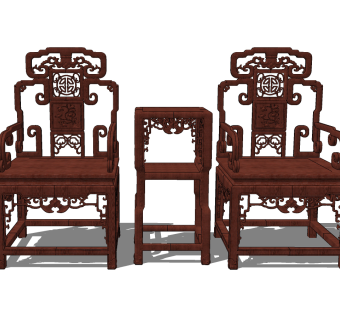 中式古典红木实木太师椅su草图模型下载