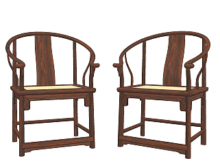 中式古典实木红木家具扶手椅su草图模型下载
