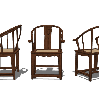 中式古典实木红木家具圈椅，su草图模型下载
