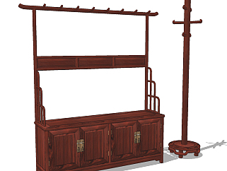 中式古典实木红木家具，衣架su草图模型下载