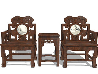 中式古典红木实木家具，太师椅su草图模型下载