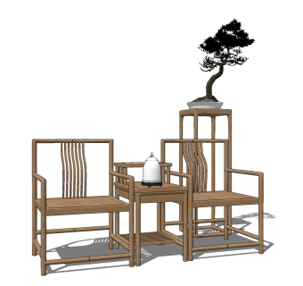 中式实木单椅，椅子组合su草图模型下载