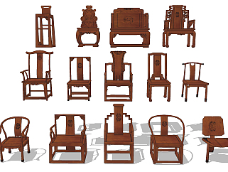 中式古典雕花<em>红木</em>实木椅子组合su草图模型下载