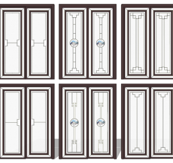 新中式花格玻璃推拉门su草图模型下载