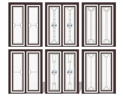 新中式花格玻璃推拉门su草图模型下载