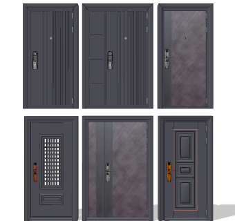 现代简约单开防盗门su草图模型下载