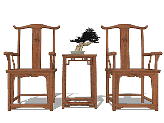 <em>中式古典</em>红木，实木官帽椅su草图模型下载