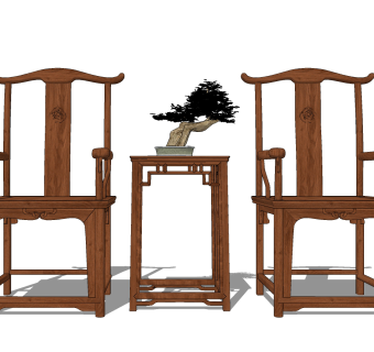 中式古典红木，实木官帽椅su草图模型下载