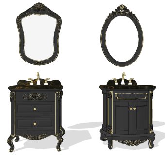 欧式古典雕花浴室柜su草图模型下载