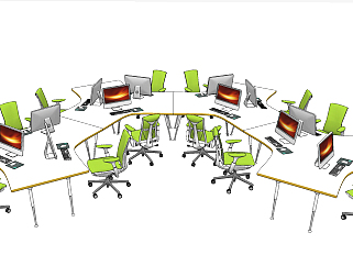 现代办公桌椅卡位，员工工位su草图模型下载
