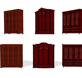 中式古典实木红木衣柜su草图模型下载