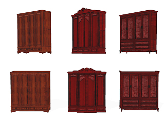中式古典实木红木衣柜su草图模型下载