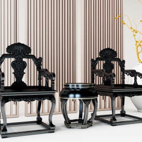 新中式古典红木太师椅su草图模型下载