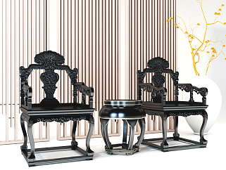 新中式古典红木太师椅su草图模型下载
