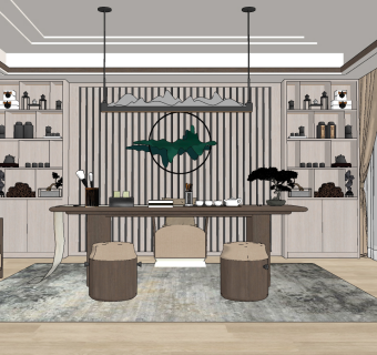 新中式书房su草图模型下载