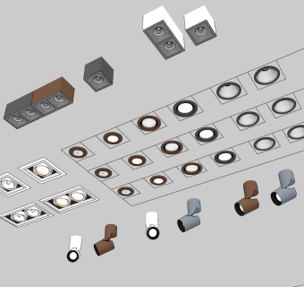 现代射灯，筒灯组合su草图模型下载