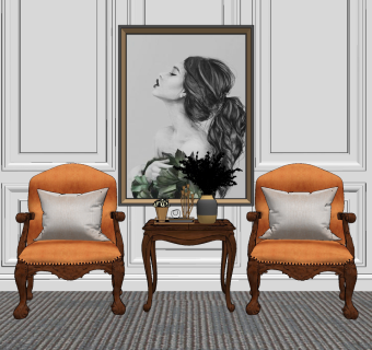 欧式休闲椅组合su草图模型下载