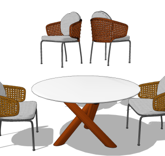 现代户外藤编餐桌椅su草图模型下载