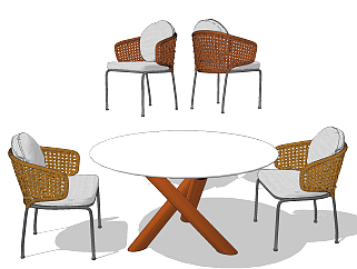 现代户外藤编餐桌椅su草图模型下载