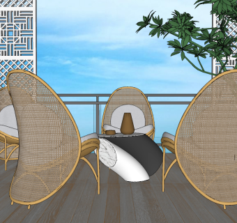 现代自然风户外休闲椅su草图模型下载