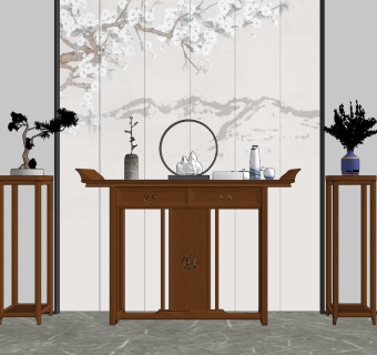 新中式玄关柜su草图模型下载