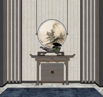 新中式玄关柜su草图模型下载