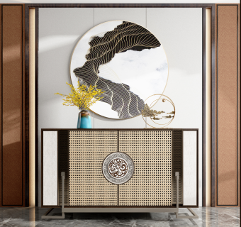 新中式实木端景台su草图模型下载