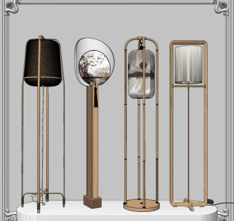 新中式落地灯组合su草图模型下载