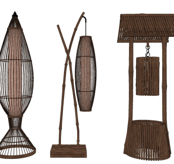 东南亚竹编落地灯su草图模型下载