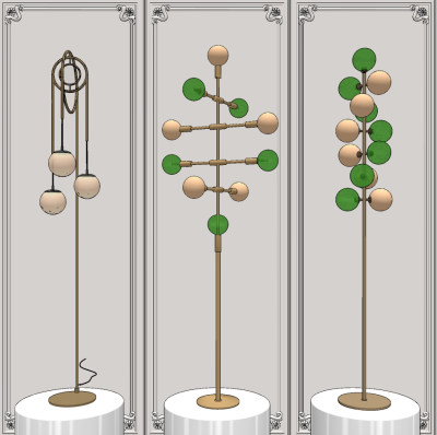 现代轻奢玻璃球落地灯组合su草图模型下载