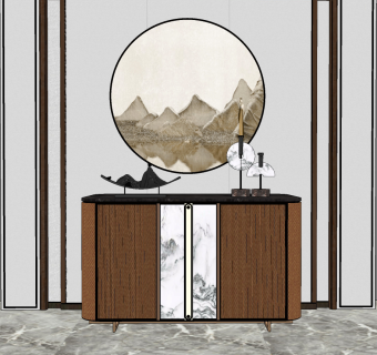 新中式玄关柜su草图模型下载