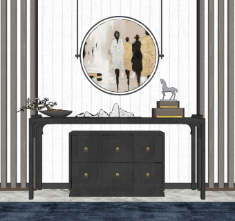 新中式实木端景台su草图模型下载