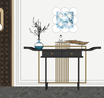 新中式轻奢端景台su草图模型下载