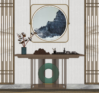 新中式轻奢端景台su草图模型下载