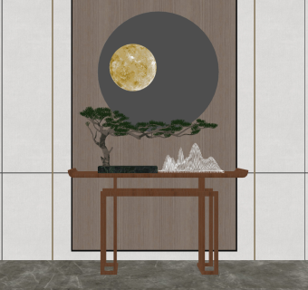 新中式轻奢端景条案su草图模型下载