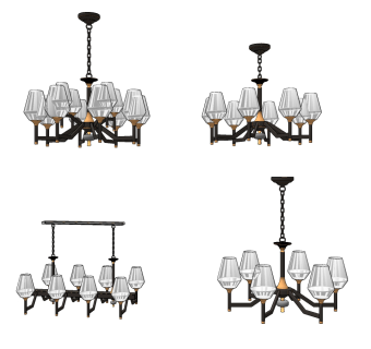 新中式吊灯su草图模型下载