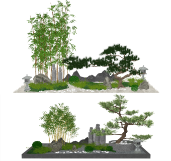 新中式庭院景观小品,su草图模型下载