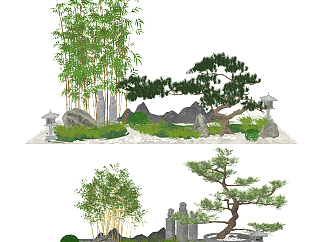 新中式庭院景观小品,su草图模型下载
