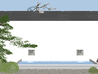 新中式庭院景观小品，<em>水景su</em>草图模型下载