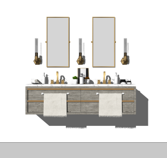 现代浴室洗手台su草图模型下载
