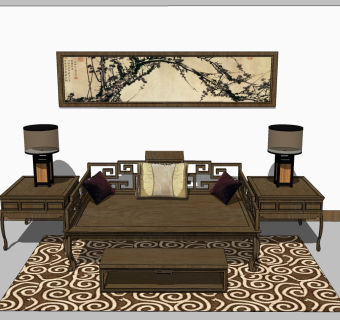 中式古典家具罗汉床su草图模型下载