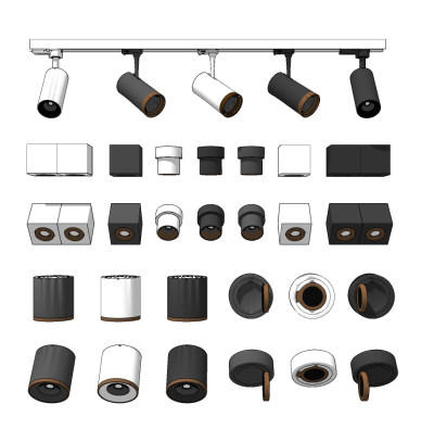 现代筒灯，射灯组合su草图模型下载