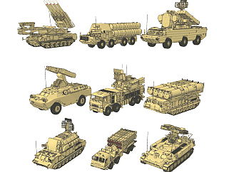 现代军事装甲<em>车</em>，<em>导弹</em>，坦克军事武器su草图模型下载