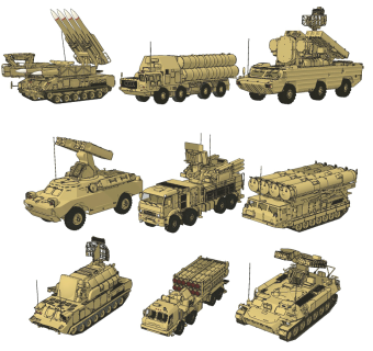 现代军事装甲车，导弹，坦克军事武器su草图模型下载