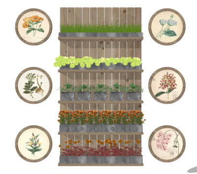 北欧壁挂花架花槽su草图模型下载