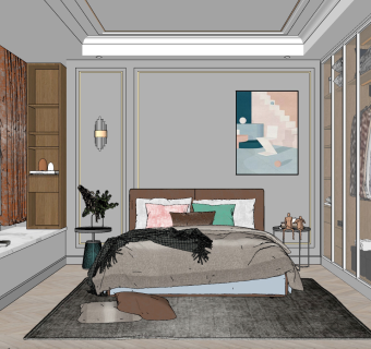 美式卧室su草图模型下载