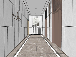 现代电梯厅su草图模型下载