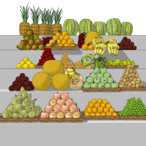 现代生鲜超市水果，摊位su草图模型下载