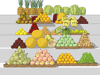 现代生鲜<em>超市</em>水果，摊位su草图模型下载