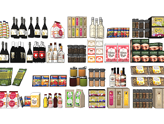 现代超市<em>调料</em>罐头饮料，酒水组合su草图模型下载
